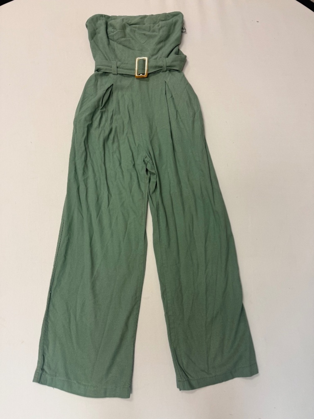Monteau Los Angeles Sage Green Smocked Wide Leg Jumpsuit Boho Belted